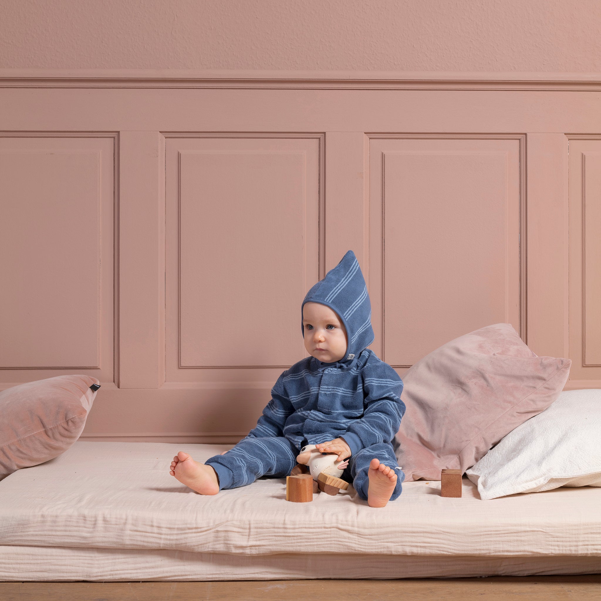 Nachtwäsche Onepiece Terry Stripes Gray Blue - studio bumbuli 44.00